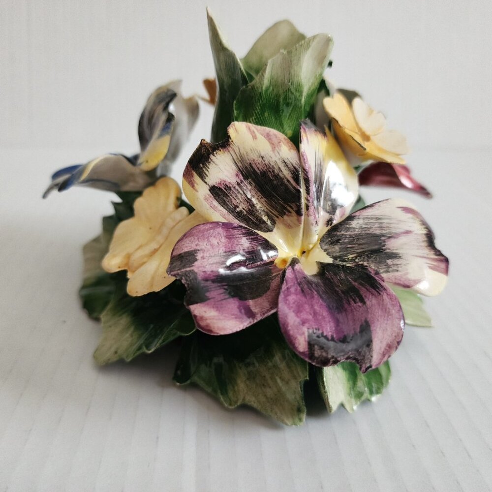 Capodimonte Italy Porcelain Candle Holder Flowers Butterfly Multicolor - Picture 1 of 15